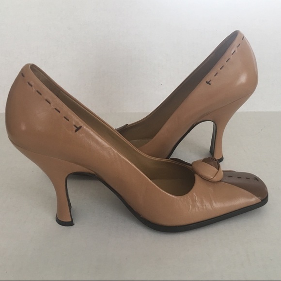 PRADA AUTHENTIC FUNKY ROSE LEATHER HEELS - Picture 2 of 6